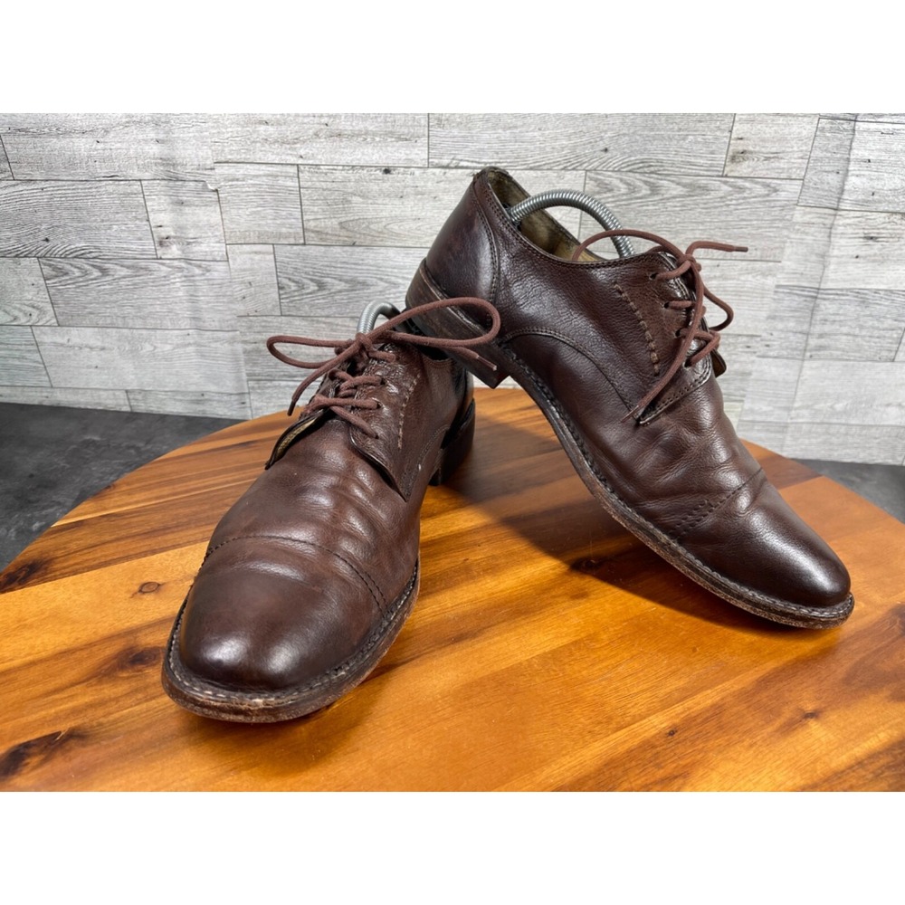 Frye Oliver Oxford Men 10 D Shoes Brown Leather Cap Toe Lace Up Comfort Derby